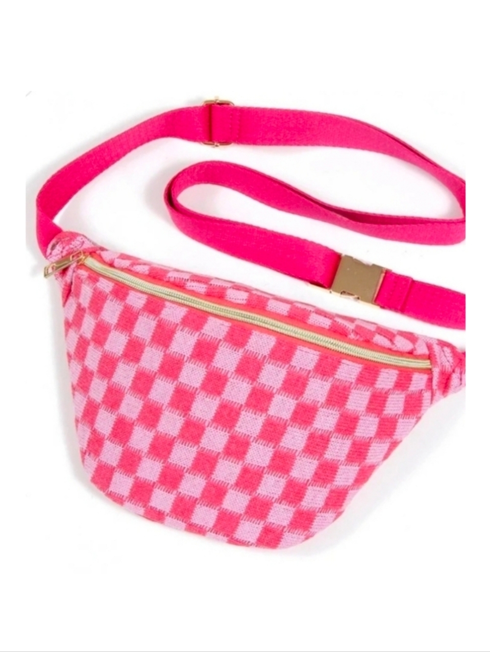 Pink Checkered Belt Bag